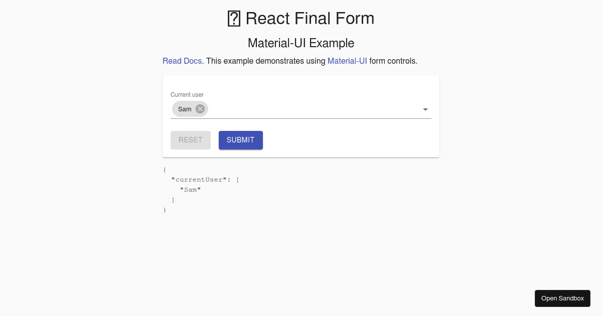 React Final Form Material Ui Example Codesandbox