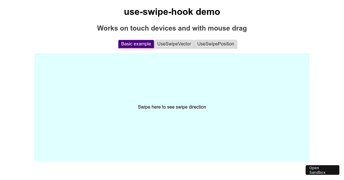 Use Swipe Hook Demo Forked Codesandbox