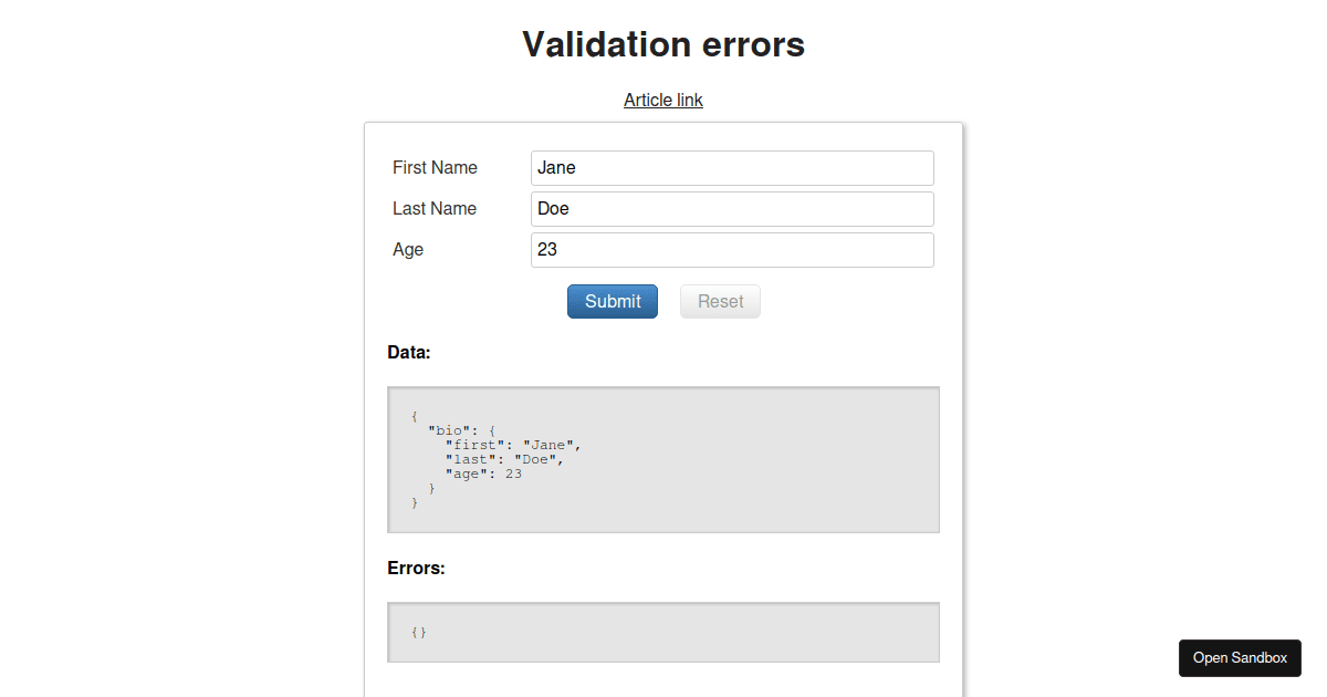 React Final Form Validation Errors Example Codesandbox