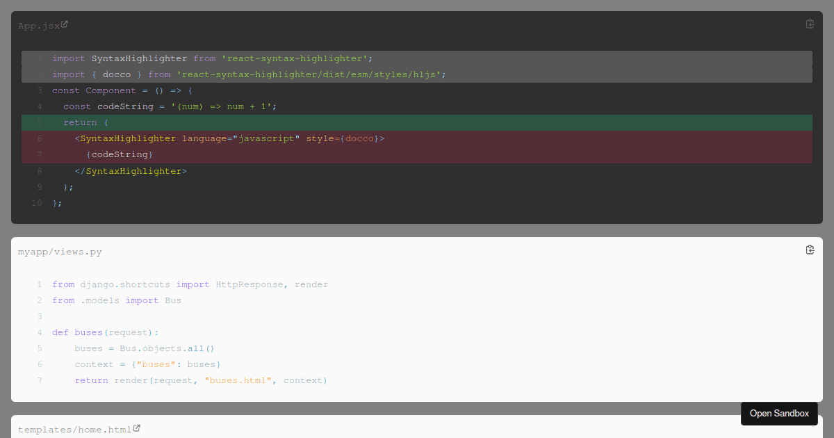 React Syntax Highlight Demo Codesandbox