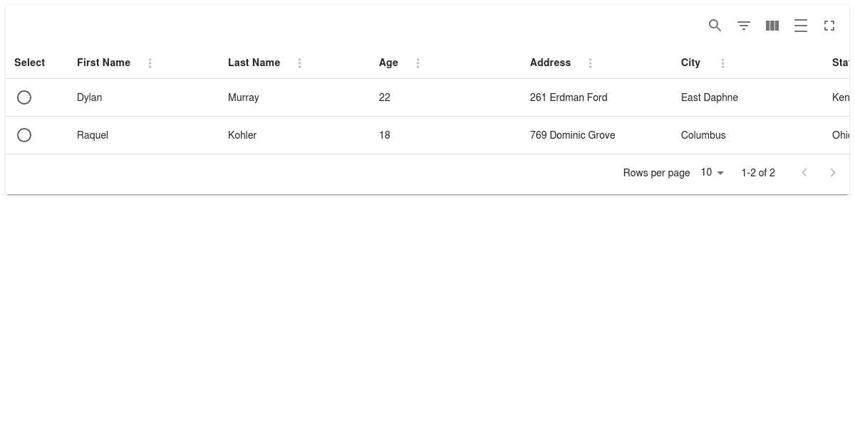 Material React Table Example Single Row Selection Codesandbox