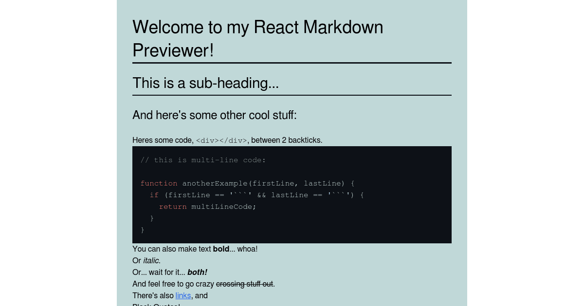 Markdown Previewer Codesandbox