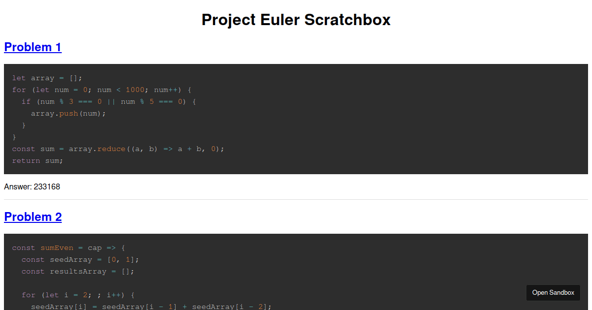 Huijing Project Euler Scratchbox Codesandbox