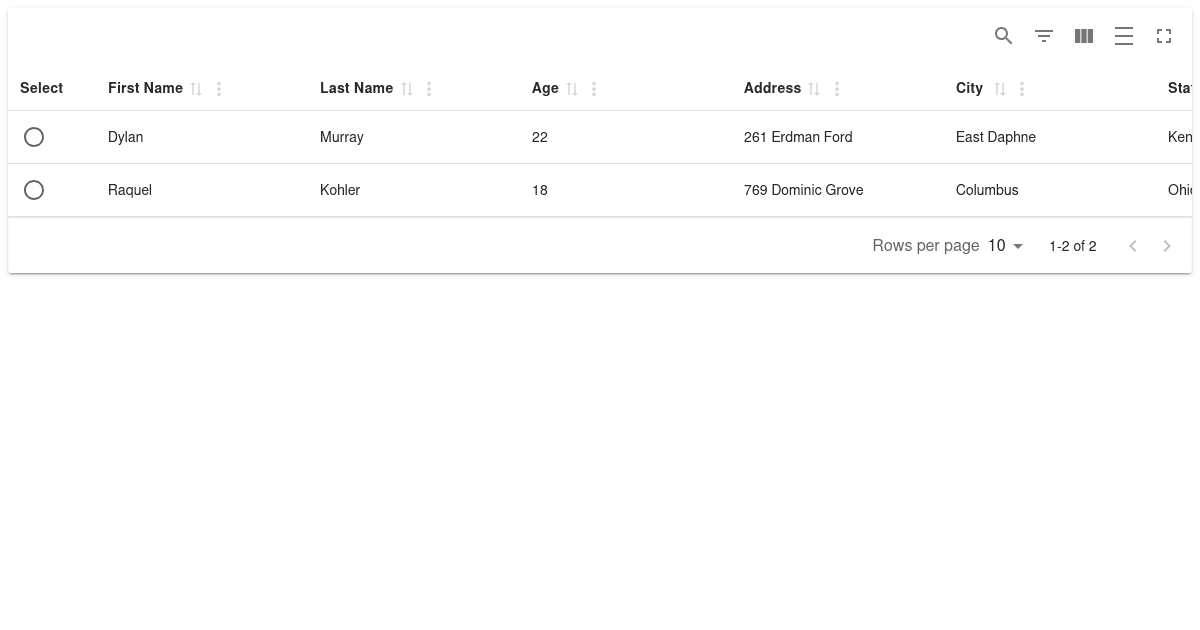 Material React Table Example Single Row Selection Codesandbox