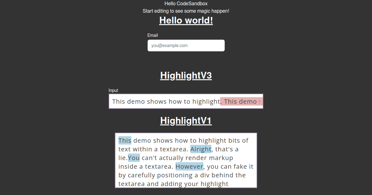 Highlight Textarea Input Codesandbox