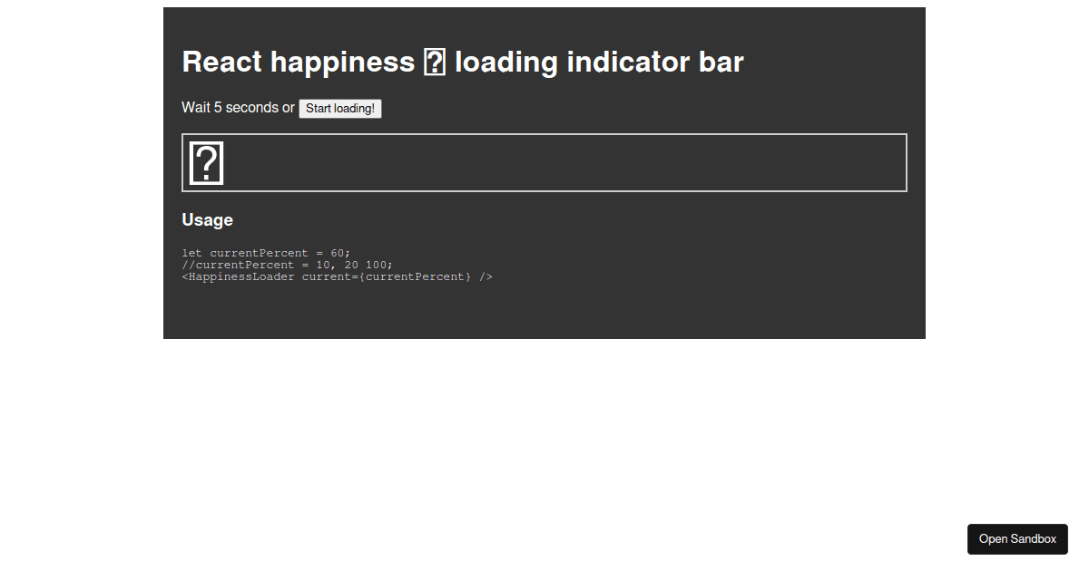 React Happiness Loading Progress Bar Codesandbox