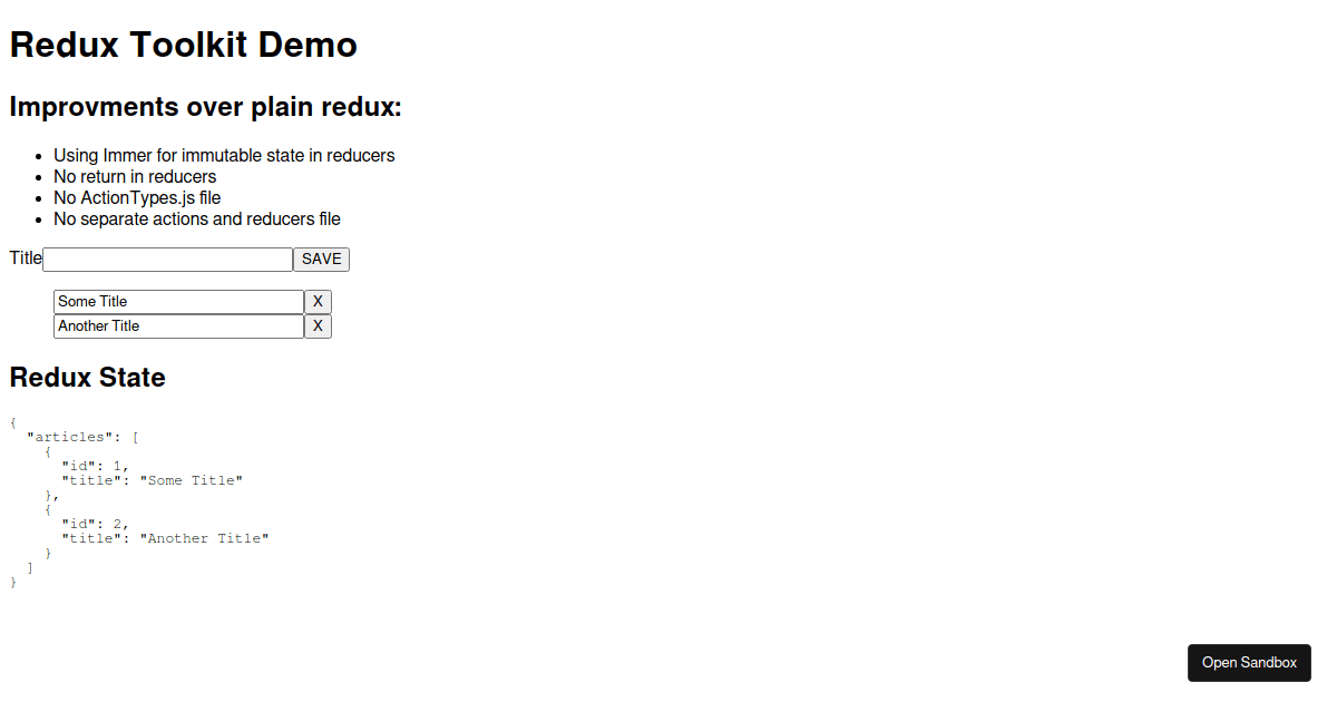 Redux Toolkit Demo Codesandbox