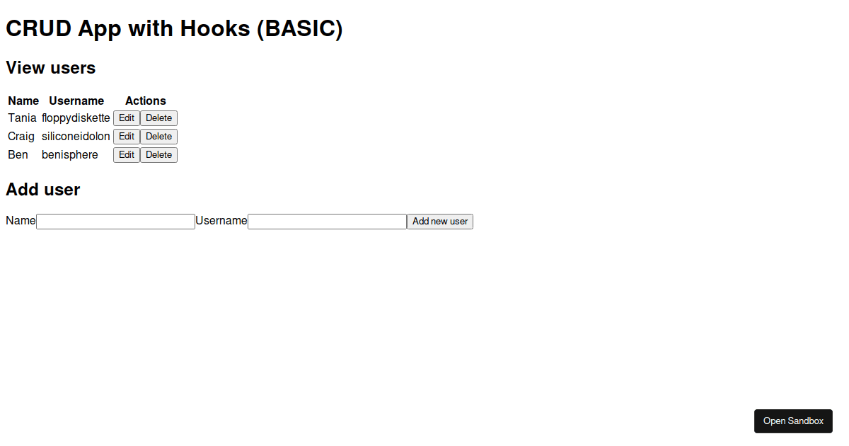 React Hooks Crud Basic Codesandbox