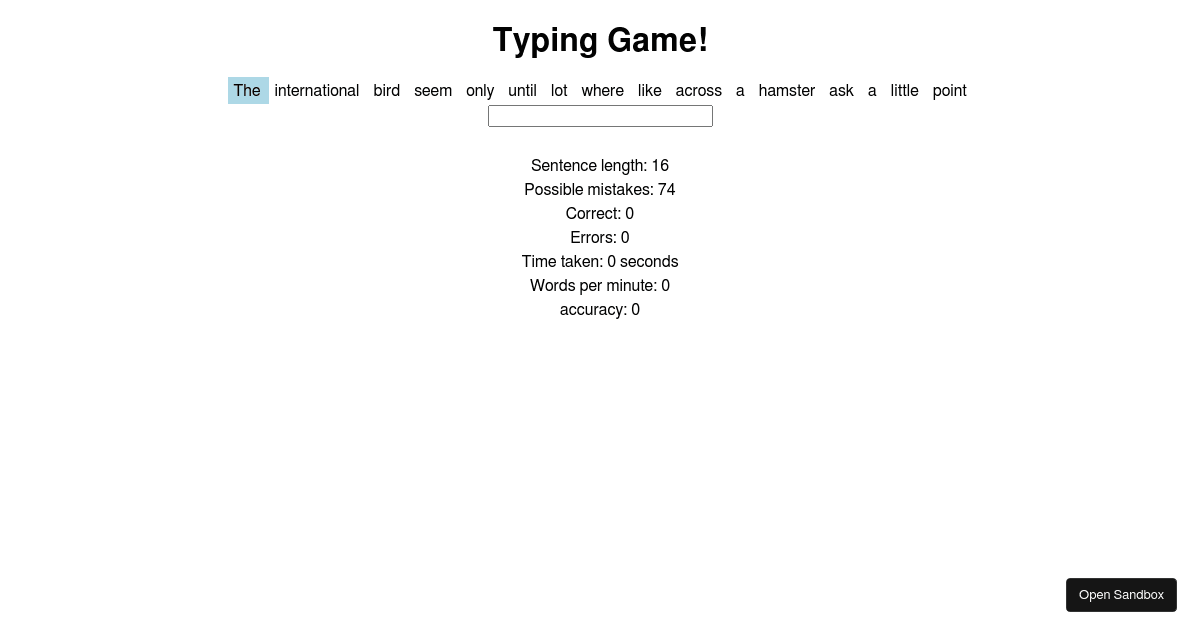 Typing Game Codesandbox