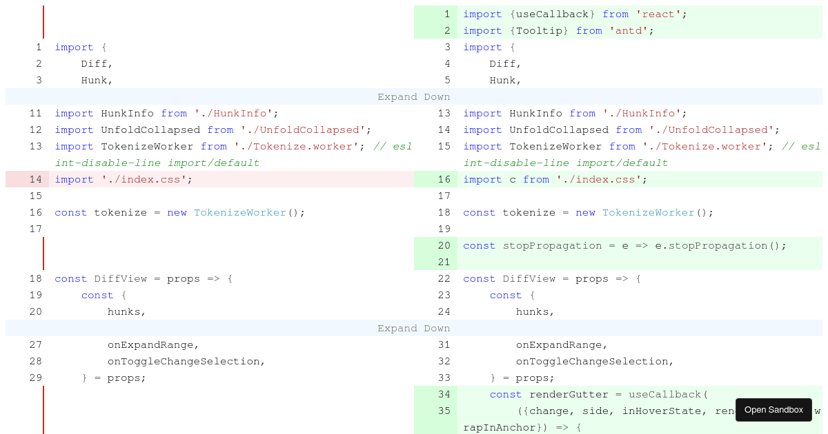 React Diff View With Code Expansion Forked Codesandbox