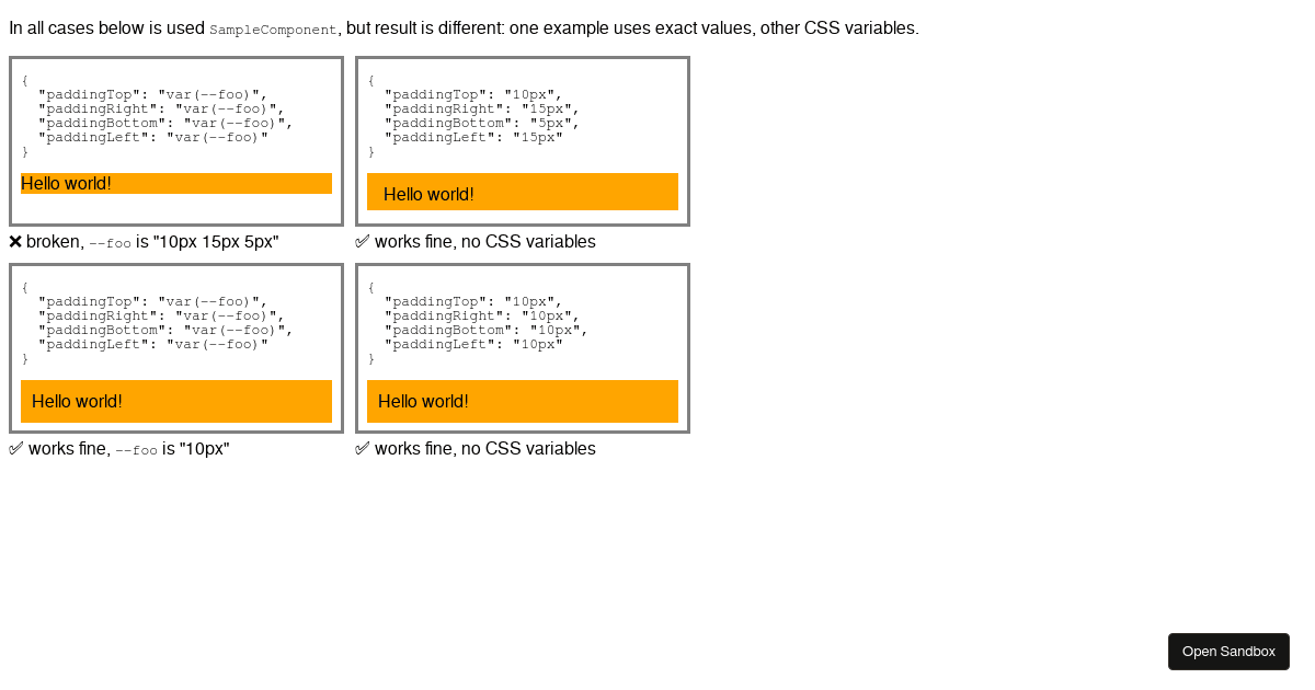 Inline Style Expand Shorthand Css Variables Codesandbox