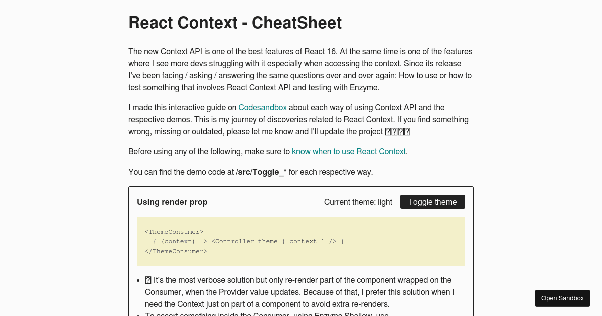 React Context Cheatsheet Codesandbox