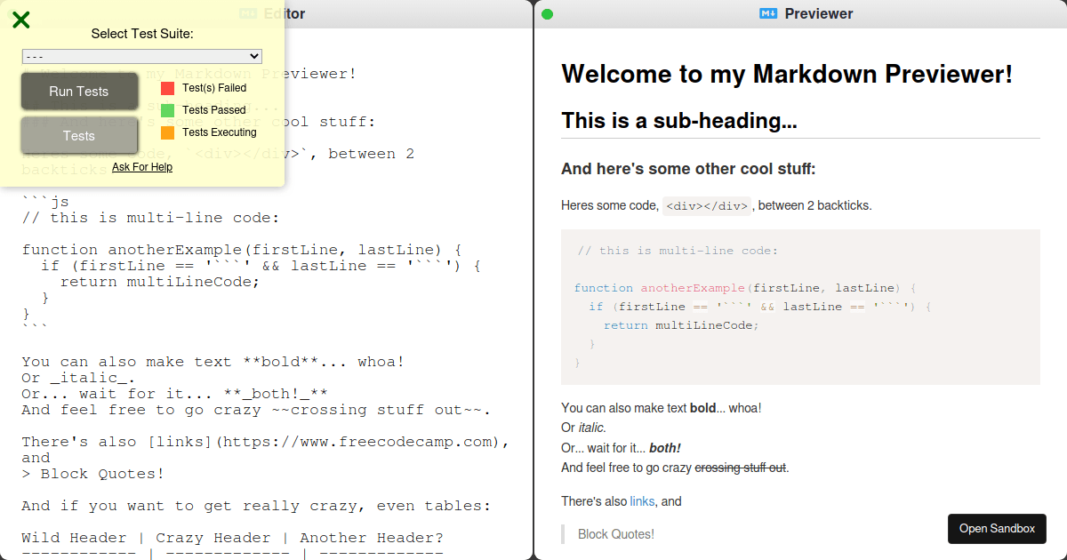 Markdown Previewer Codesandbox