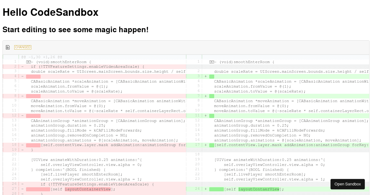 React 15 React Code Diff Lite Forked Codesandbox