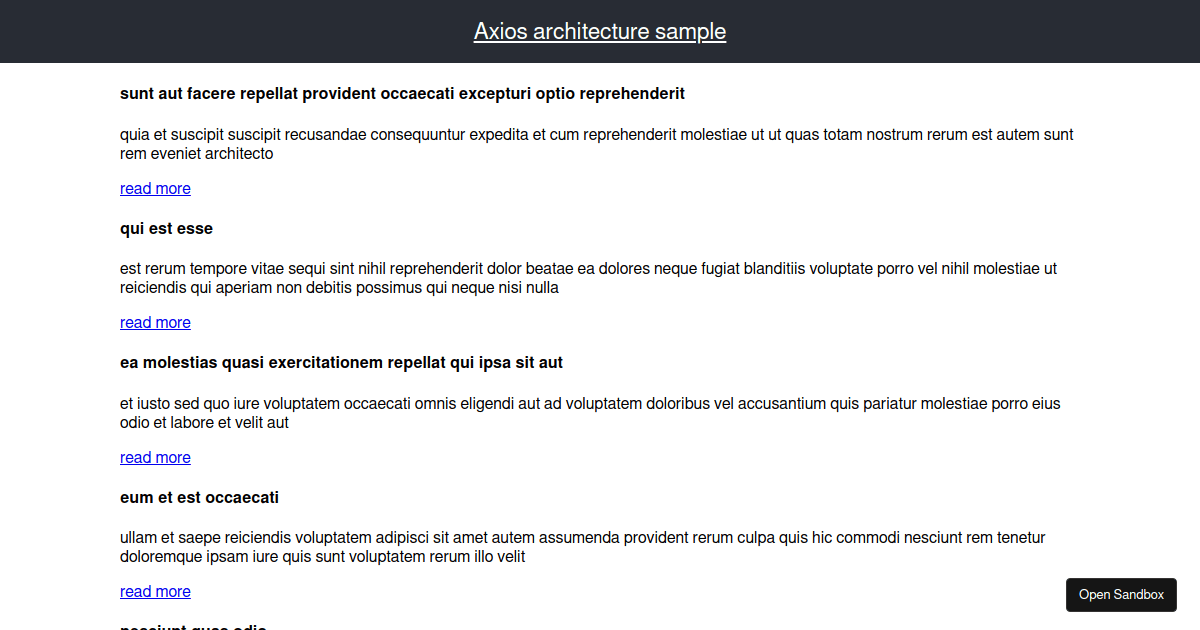 Axios Service Architecture Sample Codesandbox