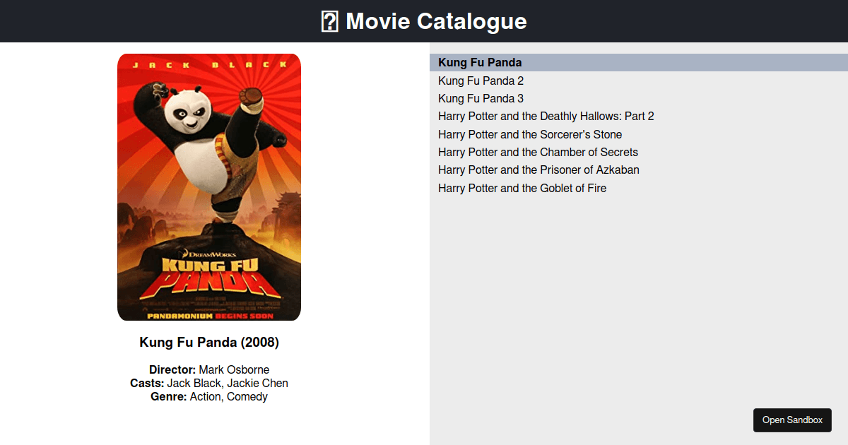 Movie Catalogue React Challenge Codesandbox