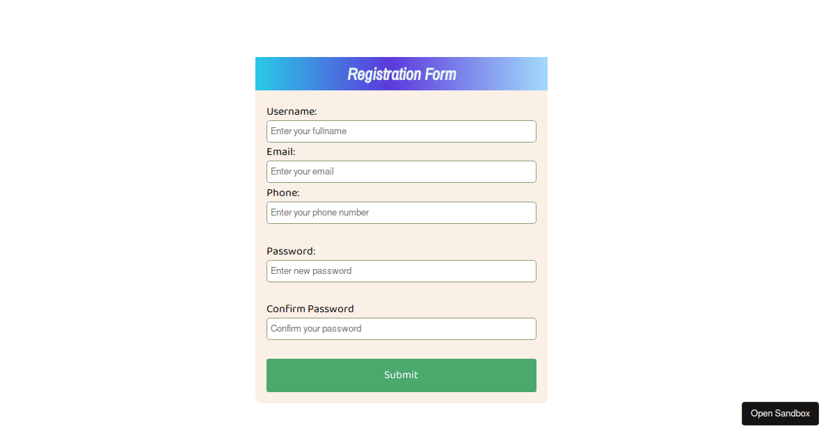 React Form Validation Codesandbox