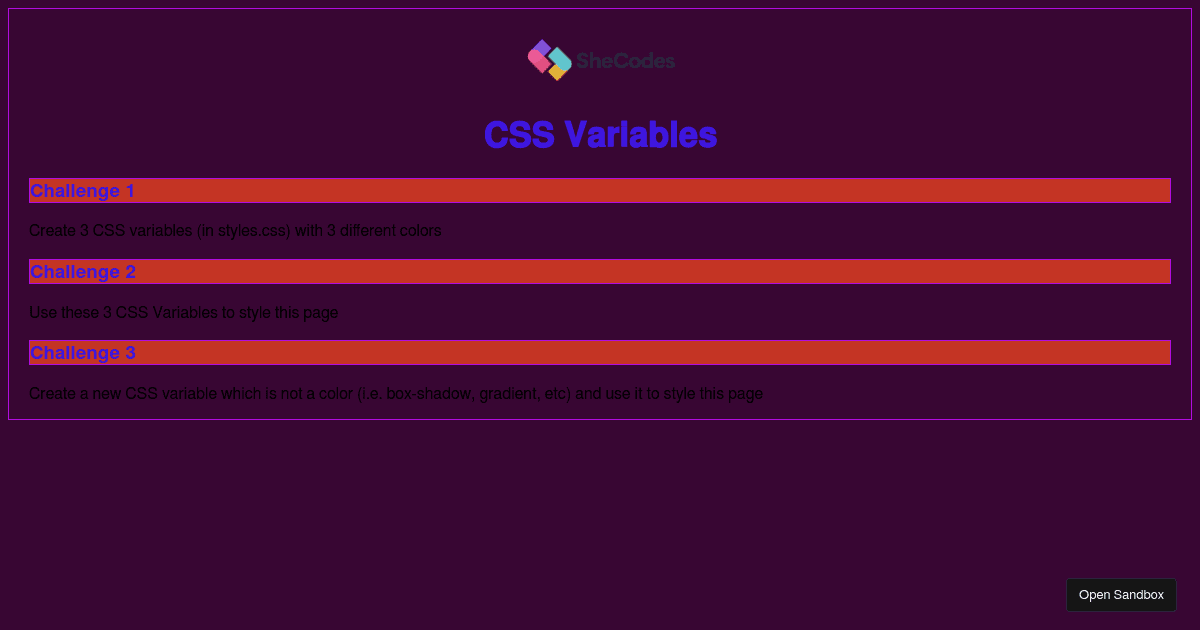 Css Variables Challenge Forked Codesandbox