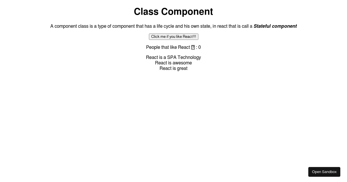 React Class Component Completed Codesandbox