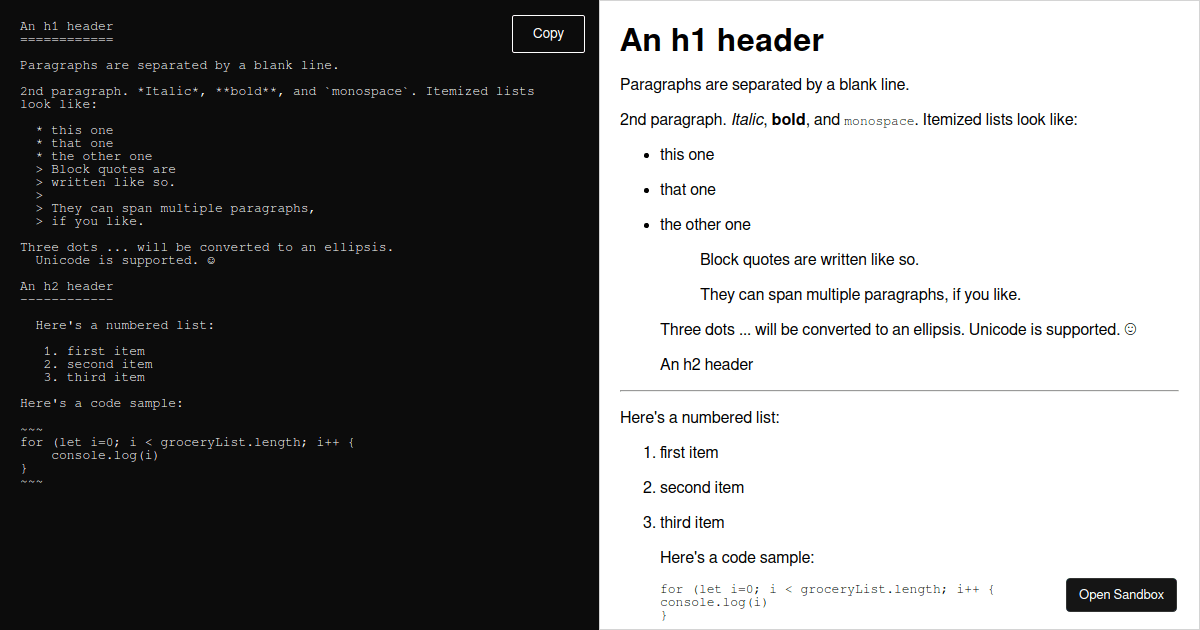 React Markdown Preview Codesandbox