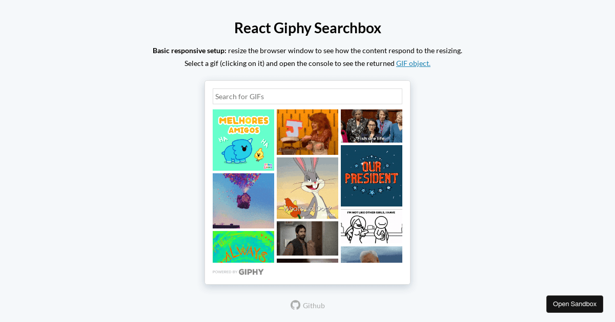 React Giphy Searchbox Forked Codesandbox