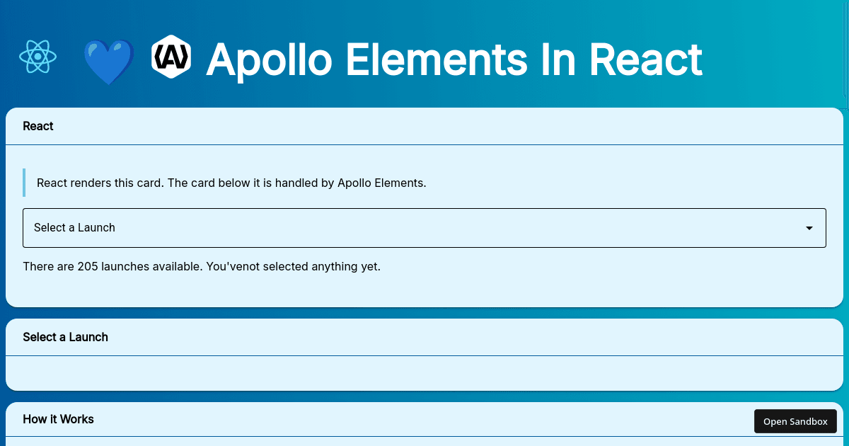 Apollo Elements in React - Codesandbox