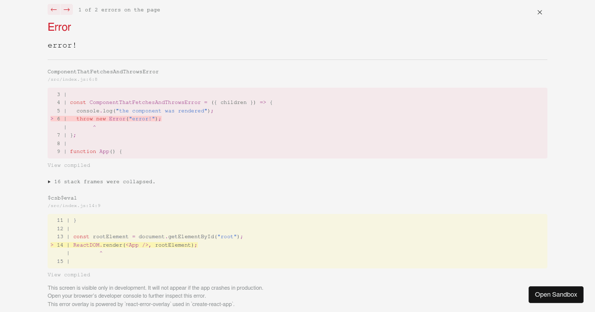 Components that throw render twice - Codesandbox