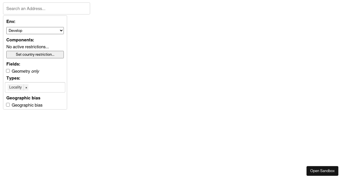 autocomplete – javascript renderer - codesandbox... Localities autocomplete (forked) - Codesandbox