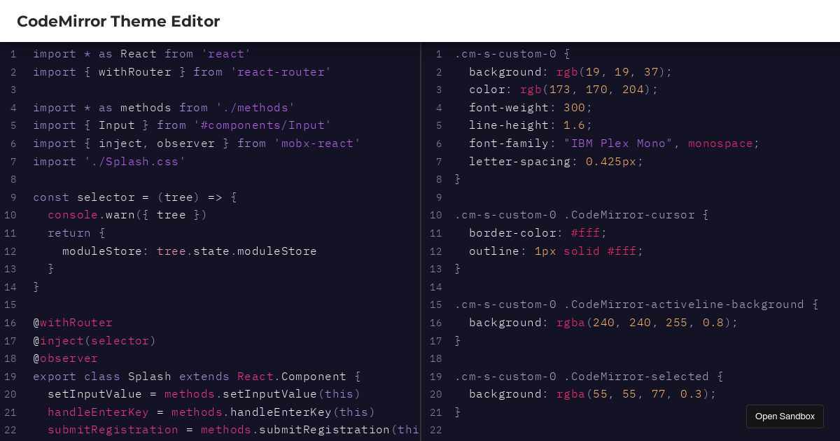 CodeMirror Theme Editor - Codesandbox