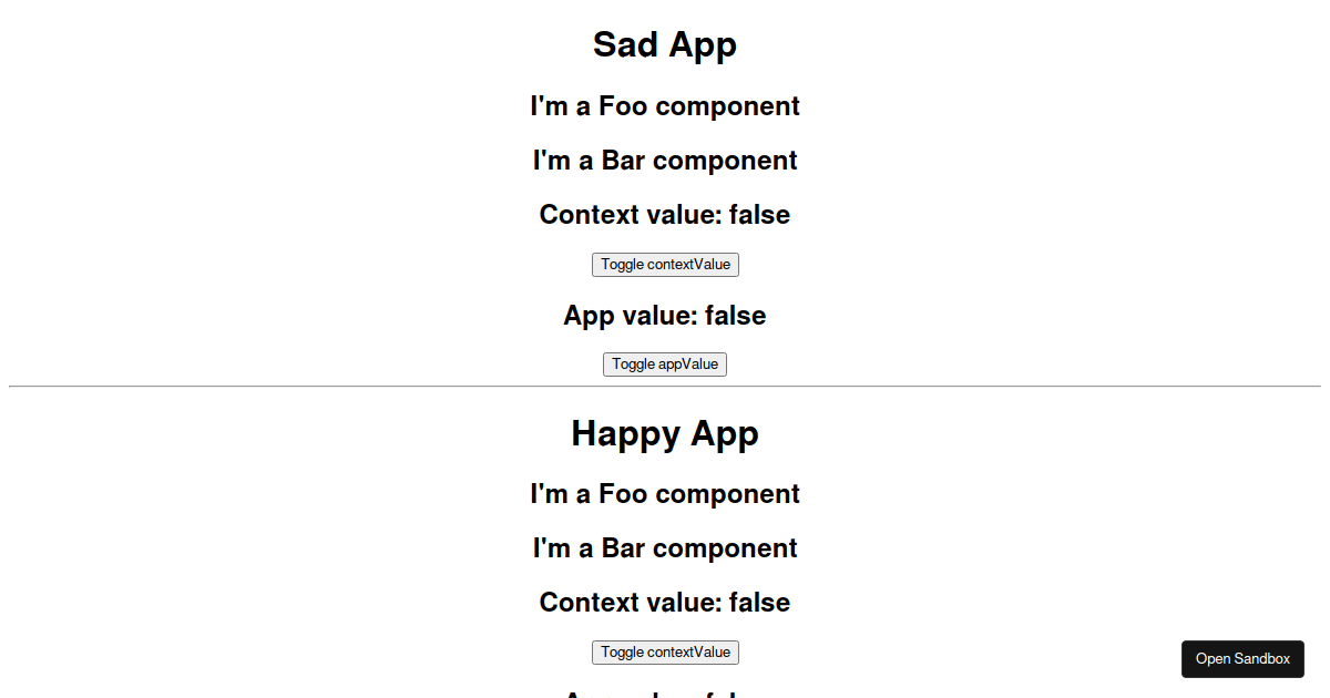 Unoptimized Code Optimized vs Unoptimized React Provider - Codesandbox