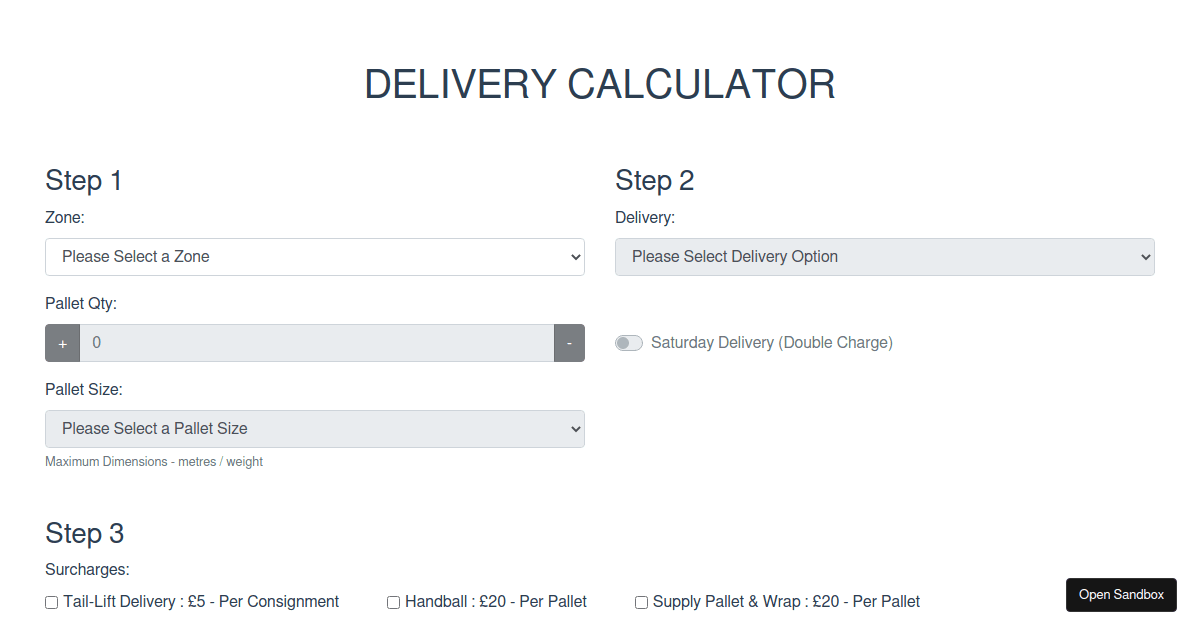 Delivery Calculator Codesandbox