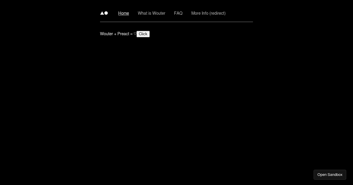 Wouter Demo: Preact (forked) - Codesandbox