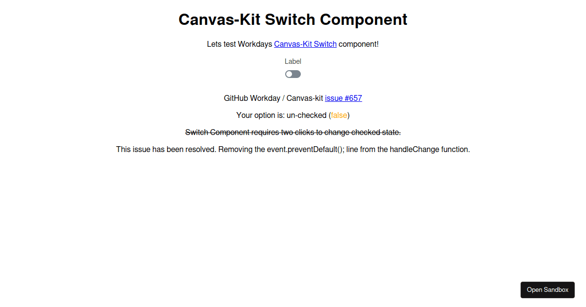 Use Case: Workday Canvas-Kit Switch - Codesandbox