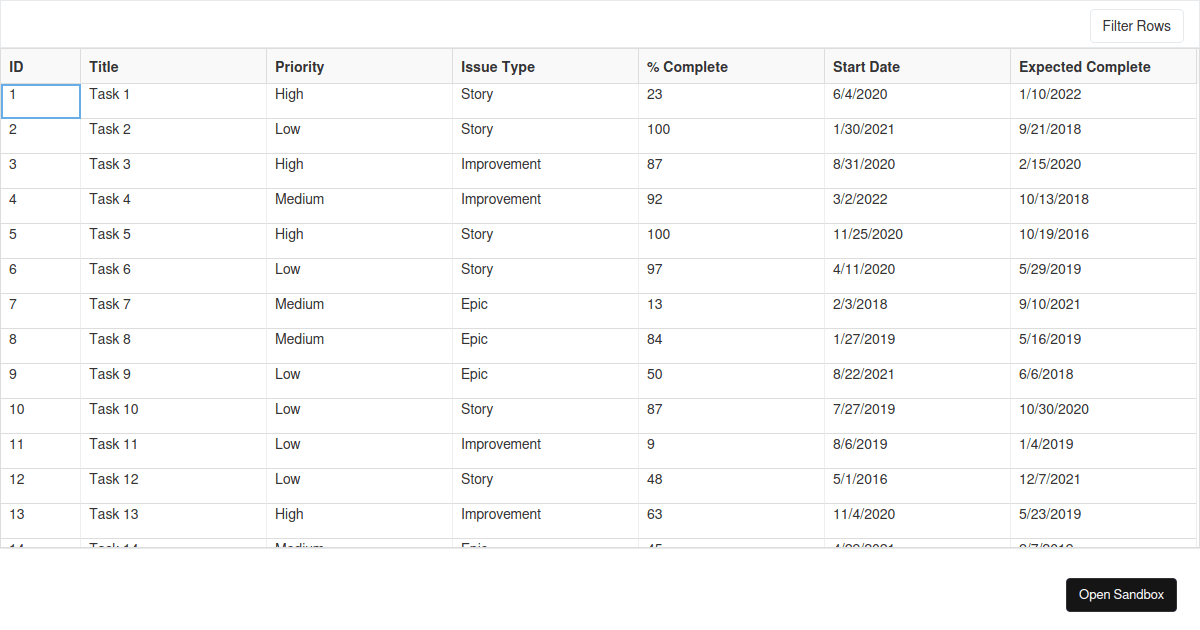 Sorting & Filtering - React Data Grid (forked) - Codesandbox