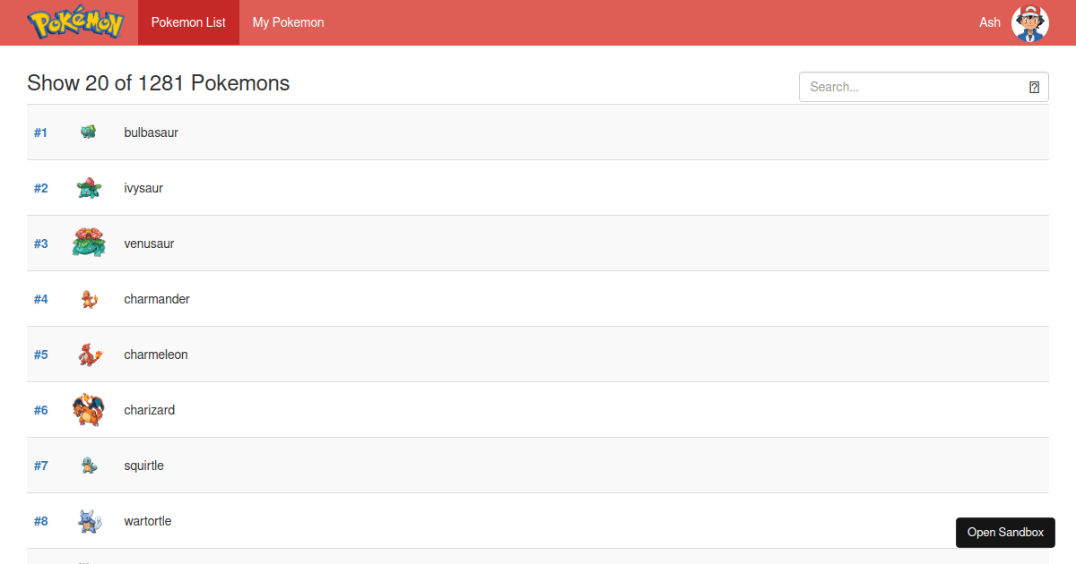 pokeapp - sentry - Codesandbox