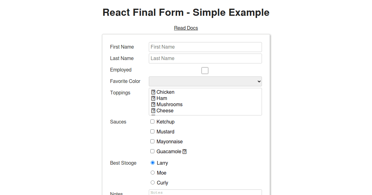 React Final Form - Simple Example - Codesandbox