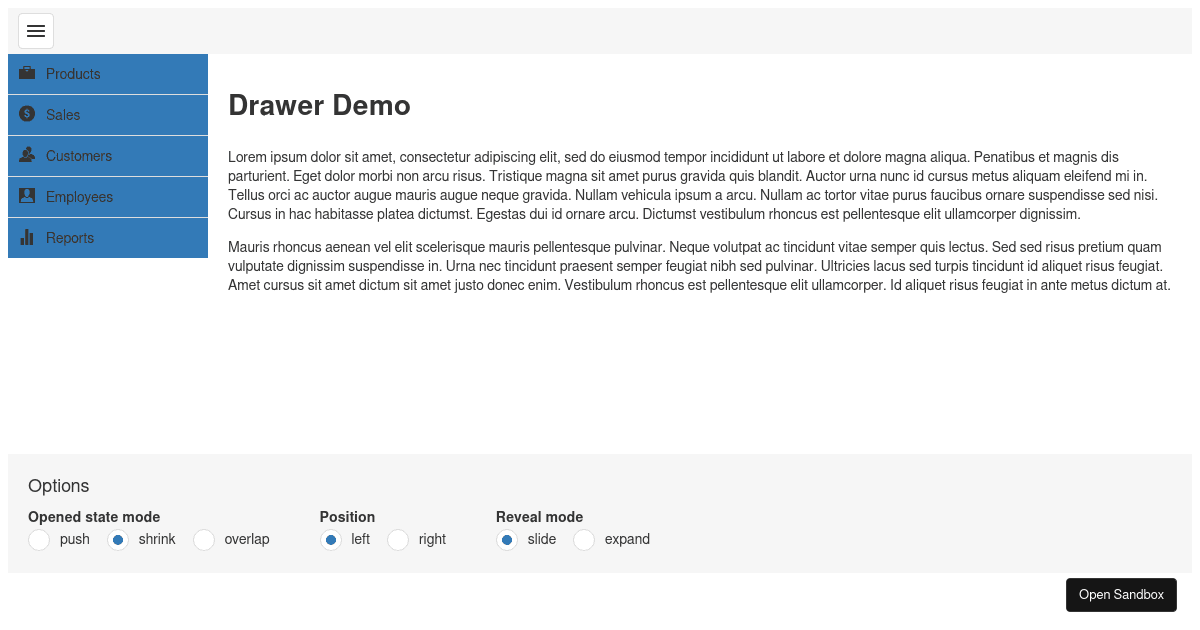 Left or Right Position - DevExtreme Drawer - Codesandbox