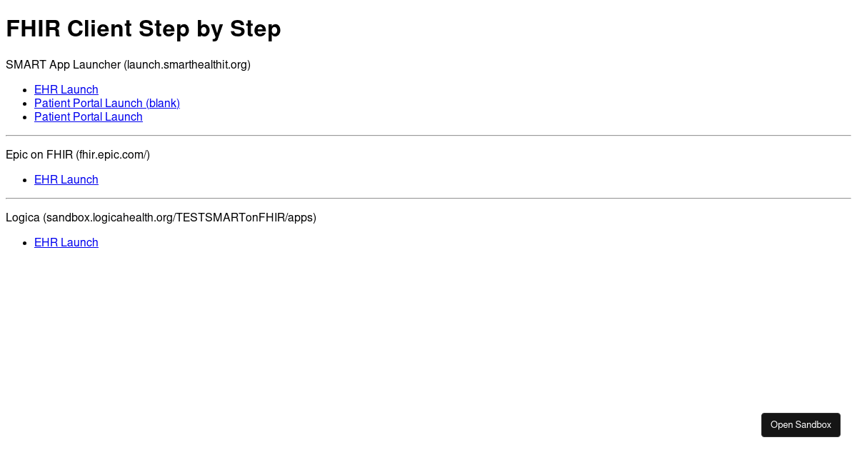 Smart on FHIR Client Test - Codesandbox