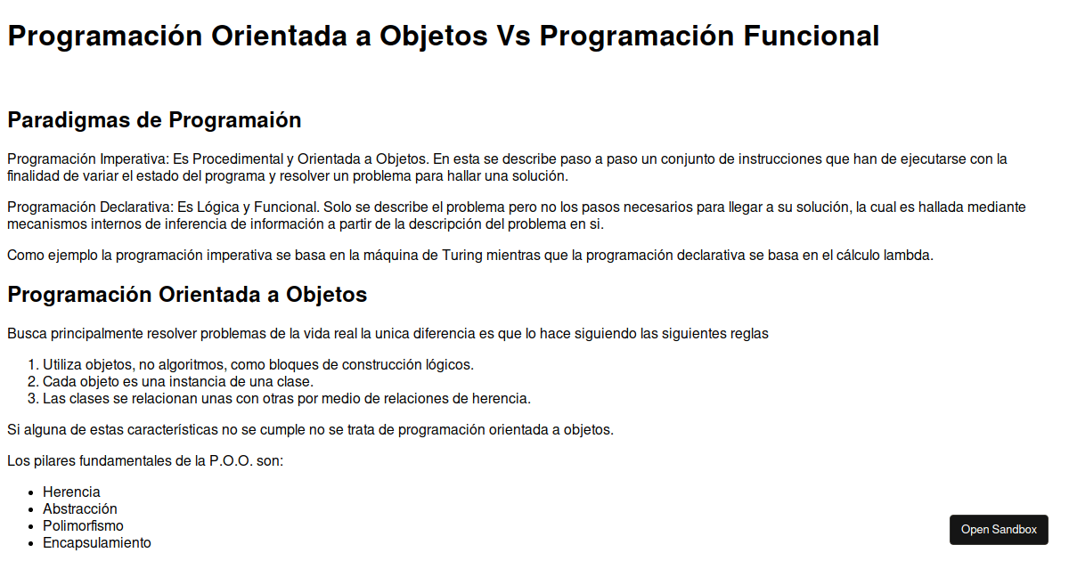Programación Orientada a Objetos Vs Programación Funcional - Codesandbox