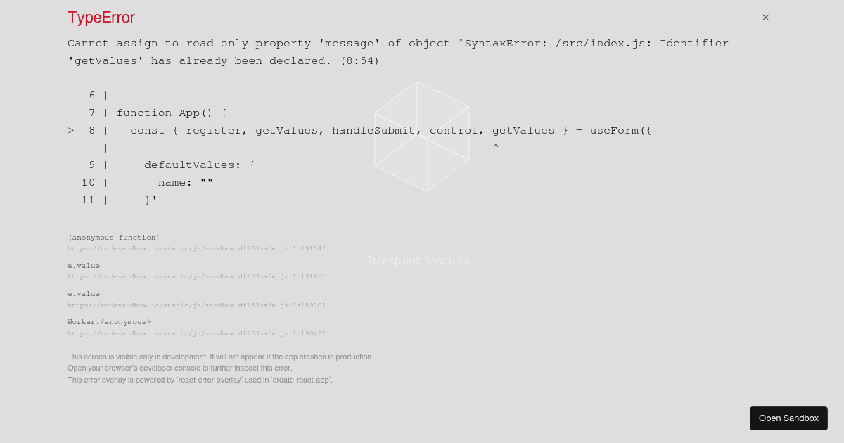 reacthookformerrorv6 (forked) Codesandbox