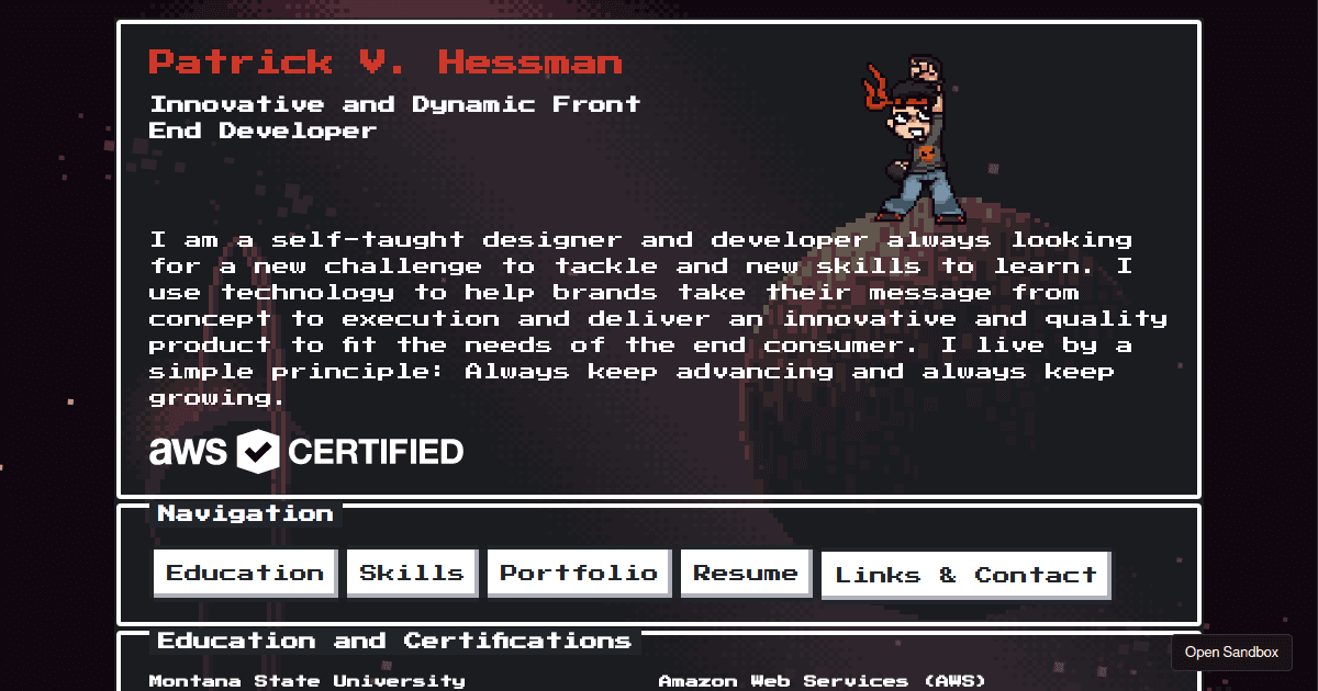 Patrick Hessman - Personal Website (forked) - Codesandbox