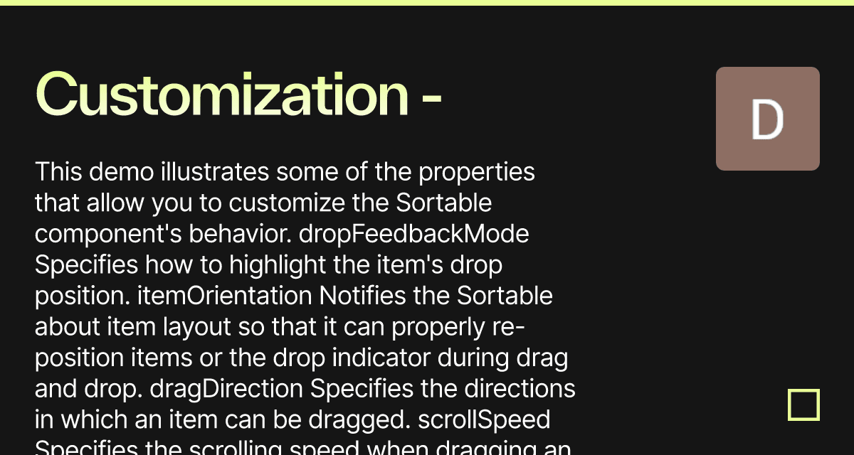 Customization - DevExtreme Sortable (forked) - Codesandbox