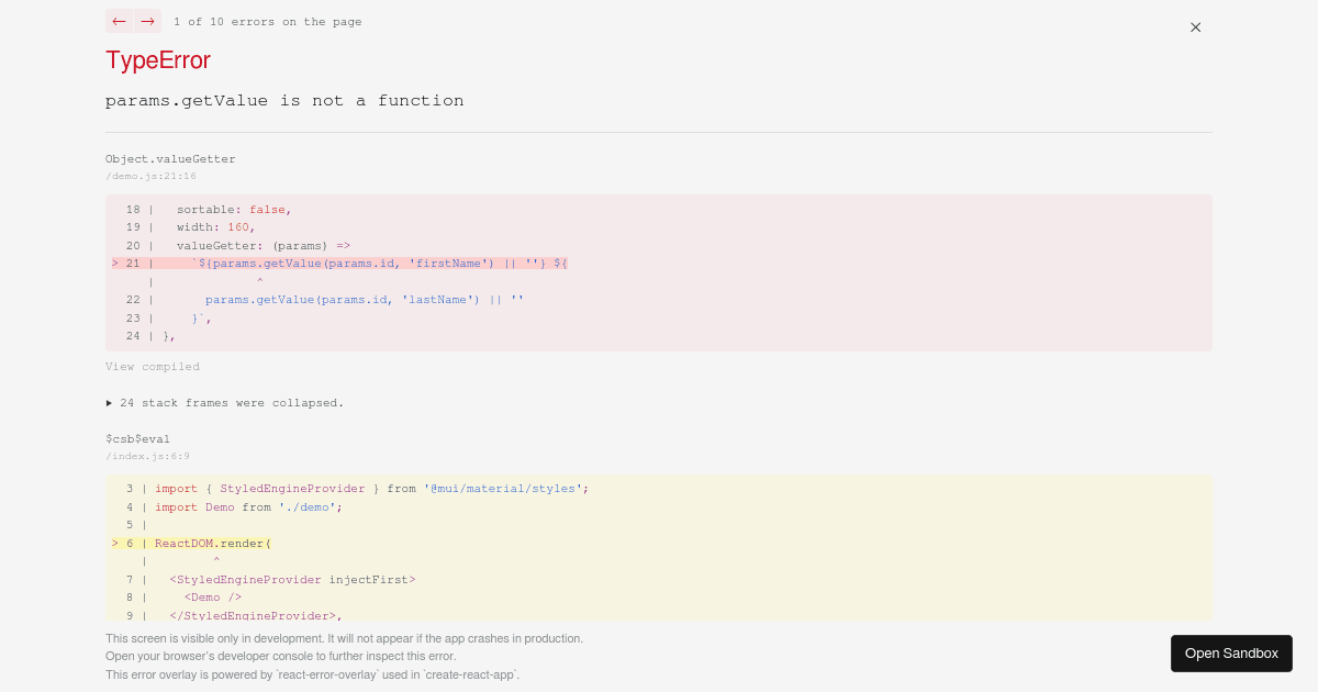 DataTable Material Demo - Codesandbox