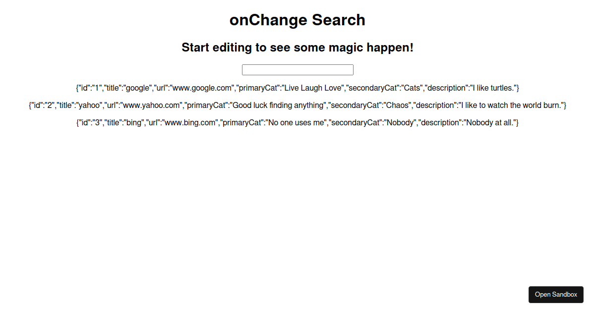 onChange search - Codesandbox