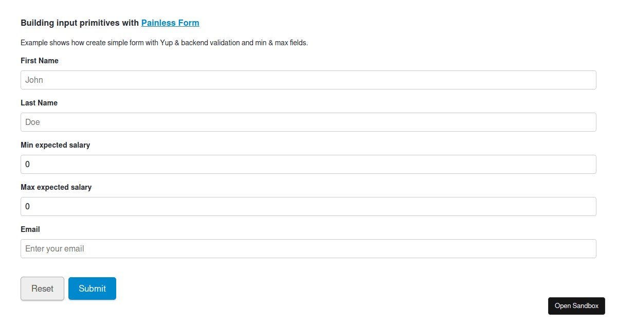 Painless Form Building Input Primitives - Codesandbox