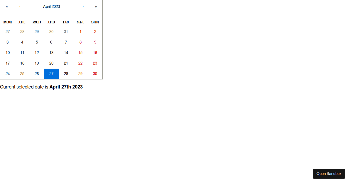 Create a calendar in React js (forked) - Codesandbox