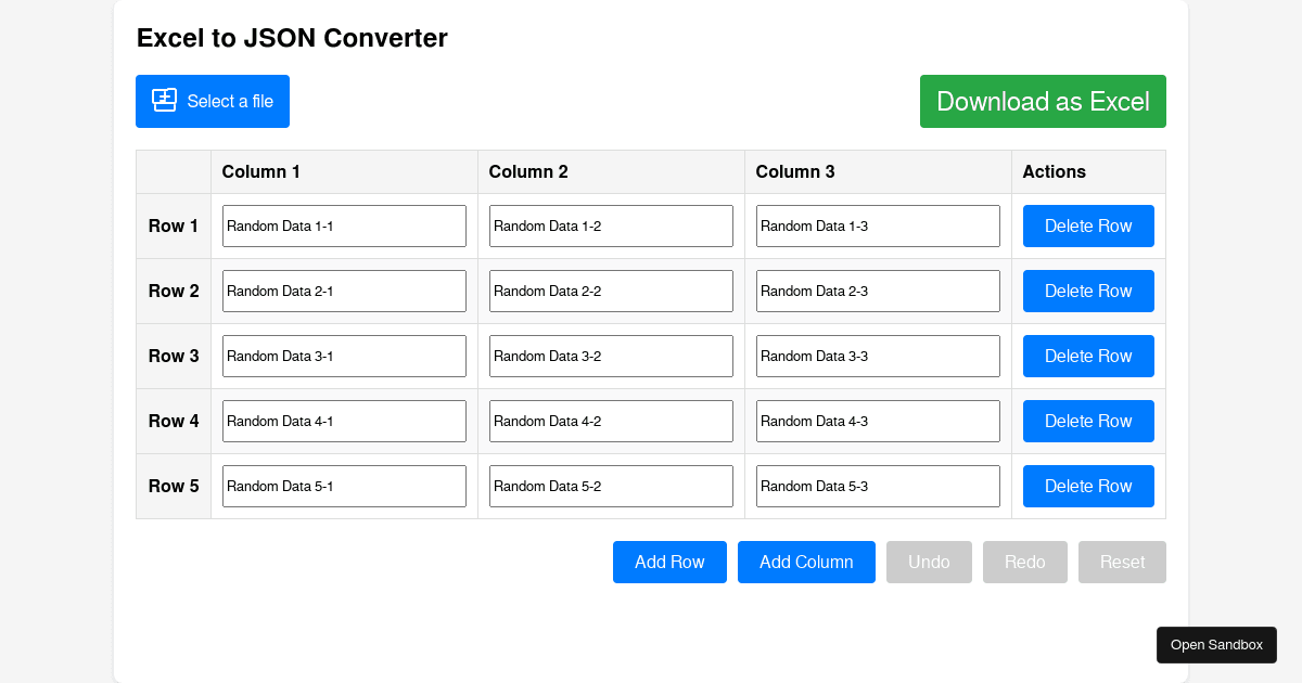 React Js Excel Edit Codesandbox