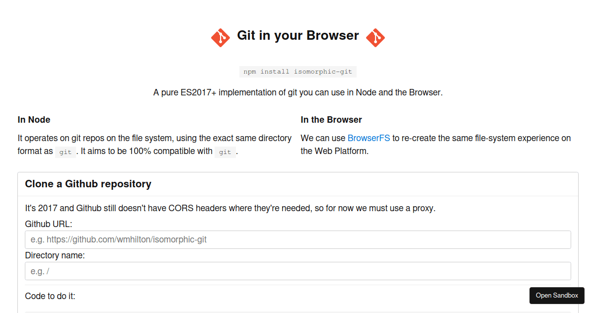 WIP isomorphic-git (forked) - Codesandbox