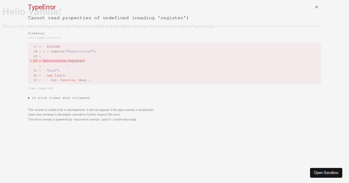 Behaviour tree example codesandbox
