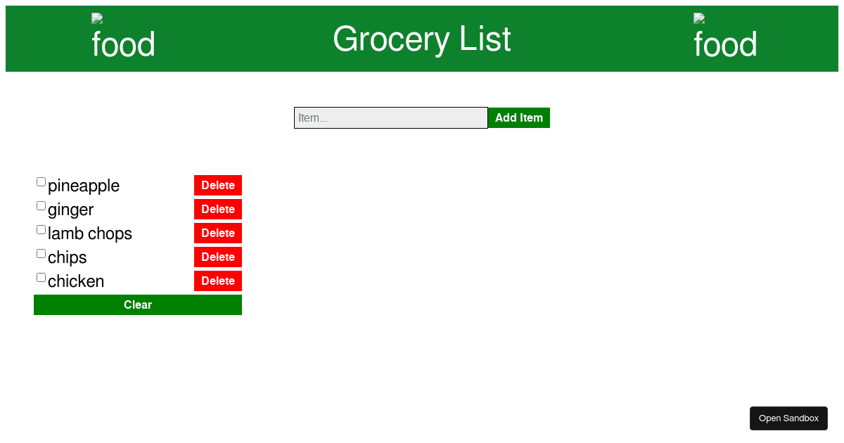 grocery list Codesandbox